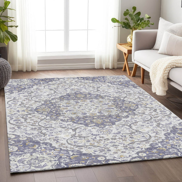 HomeRoots 5' Elegant Lavender and Ivory Medallion Area Rug – Durable, Washable Design for Indoor and Outdoor Use 9' X 12' 617465