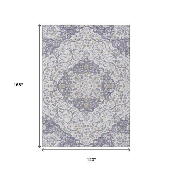 HomeRoots 5' Elegant Lavender and Ivory Medallion Area Rug – Durable, Washable Design for Indoor and Outdoor Use 10' X 14' 617466