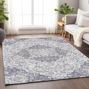 HomeRoots 5' Elegant Lavender and Ivory Medallion Area Rug – Durable, Washable Design for Indoor and Outdoor Use 10' X 14' 617466