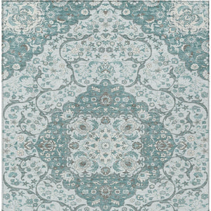 HomeRoots 5' Elegant Teal Blue and Ivory Medallion Area Rug - Durable, Washable Indoor/Outdoor Design for All Spaces 8' X 10' 617470
