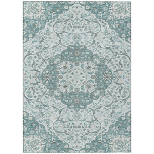 HomeRoots 5' Elegant Teal Blue and Ivory Medallion Area Rug - Durable, Washable Indoor/Outdoor Design for All Spaces 8' X 10' 617470