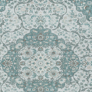HomeRoots 5' Elegant Teal Blue and Ivory Medallion Area Rug - Durable, Washable Indoor/Outdoor Design for All Spaces 8' X 10' 617470