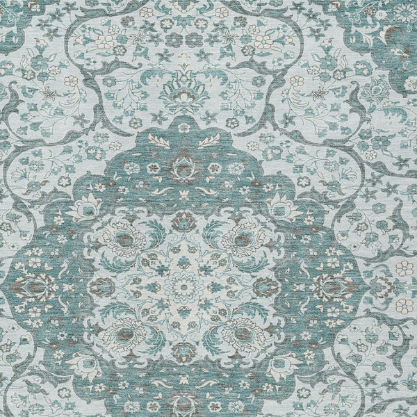HomeRoots 5' Elegant Teal Blue and Ivory Medallion Area Rug - Durable, Washable Indoor/Outdoor Design for All Spaces 8' X 10' 617470