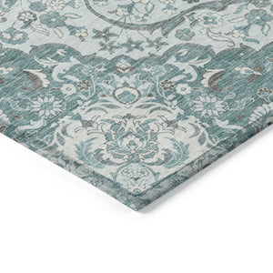HomeRoots 5' Elegant Teal Blue and Ivory Medallion Area Rug - Durable, Washable Indoor/Outdoor Design for All Spaces 9' X 12' 617471