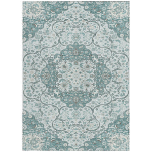 HomeRoots 5' Elegant Teal Blue and Ivory Medallion Area Rug - Durable, Washable Indoor/Outdoor Design for All Spaces 10' X 14' 617472
