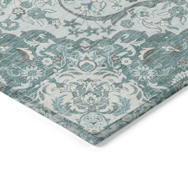HomeRoots 5' Elegant Teal Blue and Ivory Medallion Area Rug - Durable, Washable Indoor/Outdoor Design for All Spaces 10' X 14' 617472