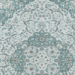 HomeRoots 5' Elegant Teal Blue and Ivory Medallion Area Rug - Durable, Washable Indoor/Outdoor Design for All Spaces 10' X 14' 617472