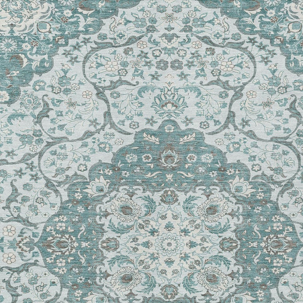 HomeRoots 5' Elegant Teal Blue and Ivory Medallion Area Rug - Durable, Washable Indoor/Outdoor Design for All Spaces 10' X 14' 617472