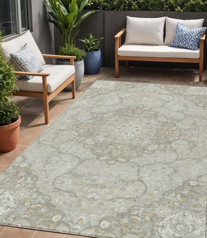 HomeRoots 5' Elegant Taupe and Ivory Medallion Indoor Outdoor Area Rug – Durable, Washable, Versatile Design 5' X 8' 617474
