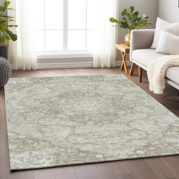 HomeRoots 5' Elegant Taupe and Ivory Medallion Indoor Outdoor Area Rug – Durable, Washable, Versatile Design 5' X 8' 617474