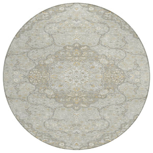 HomeRoots 5' Elegant Taupe and Ivory Medallion Indoor Outdoor Area Rug – Durable, Washable, Versatile Design 8' Round 617475