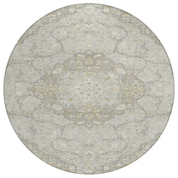 HomeRoots 5' Elegant Taupe and Ivory Medallion Indoor Outdoor Area Rug – Durable, Washable, Versatile Design 8' Round 617475