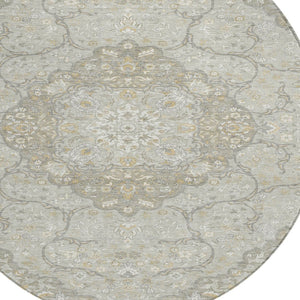 HomeRoots 5' Elegant Taupe and Ivory Medallion Indoor Outdoor Area Rug – Durable, Washable, Versatile Design 8' Round 617475