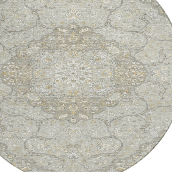 HomeRoots 5' Elegant Taupe and Ivory Medallion Indoor Outdoor Area Rug – Durable, Washable, Versatile Design 8' Round 617475