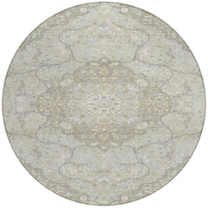 HomeRoots 5' Elegant Taupe and Ivory Medallion Indoor Outdoor Area Rug – Durable, Washable, Versatile Design 8' Round 617475