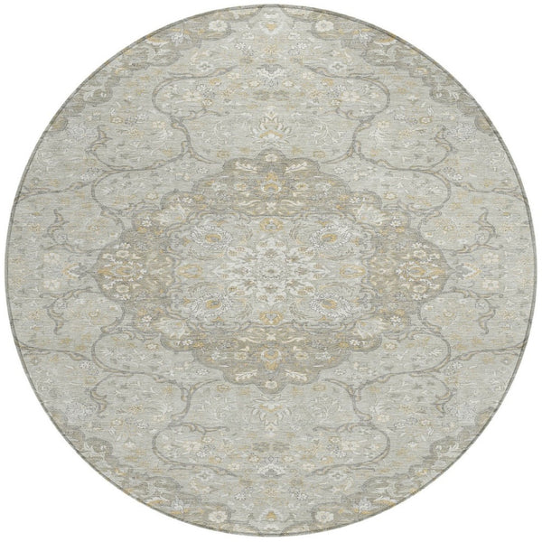 HomeRoots 5' Elegant Taupe and Ivory Medallion Indoor Outdoor Area Rug – Durable, Washable, Versatile Design 8' Round 617475