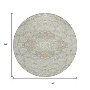 HomeRoots 5' Elegant Taupe and Ivory Medallion Indoor Outdoor Area Rug – Durable, Washable, Versatile Design 8' Round 617475