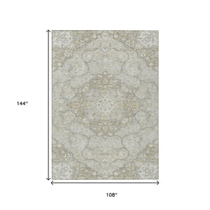 HomeRoots 9' Taupe & Ivory Medallion Washable Area Rug - Durable Indoor/Outdoor Solution for Busy Spaces! 617477