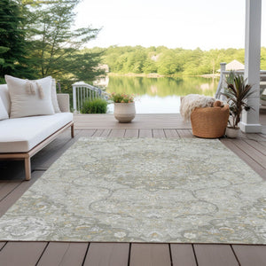 HomeRoots 9' Taupe & Ivory Medallion Washable Area Rug - Durable Indoor/Outdoor Solution for Busy Spaces! 617477