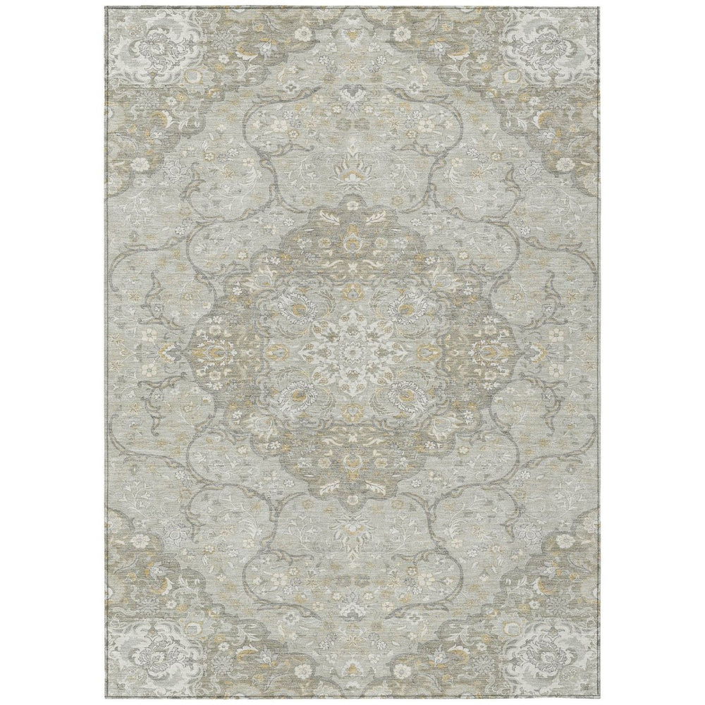 HomeRoots 9' Taupe & Ivory Medallion Washable Area Rug - Durable Indoor/Outdoor Solution for Busy Spaces! 617477