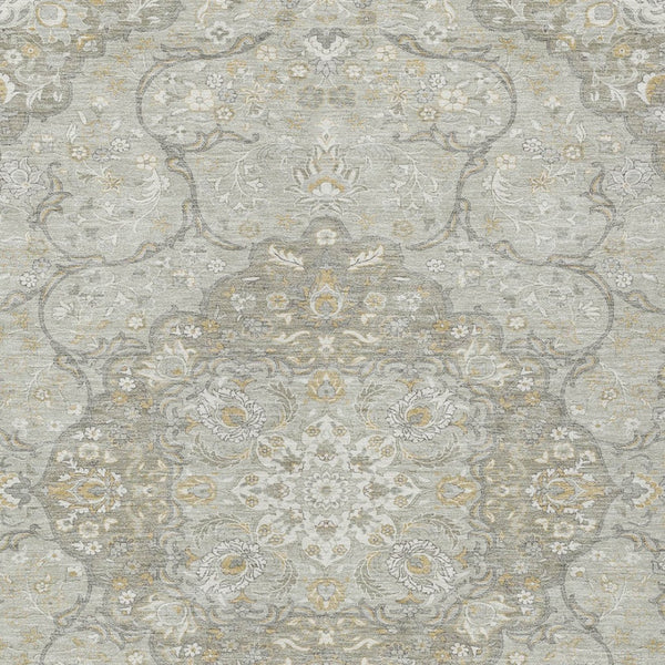 HomeRoots 9' Taupe & Ivory Medallion Washable Area Rug - Durable Indoor/Outdoor Solution for Busy Spaces! 617477