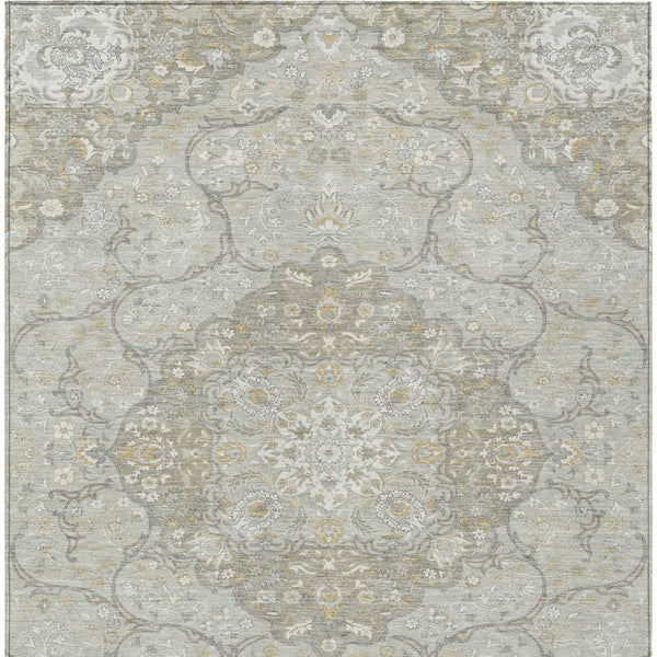 HomeRoots 5' Elegant Taupe and Ivory Medallion Indoor Outdoor Area Rug – Durable, Washable, Versatile Design 10' X 14' 617478