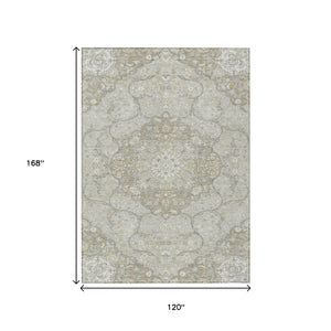 HomeRoots 5' Elegant Taupe and Ivory Medallion Indoor Outdoor Area Rug – Durable, Washable, Versatile Design 10' X 14' 617478