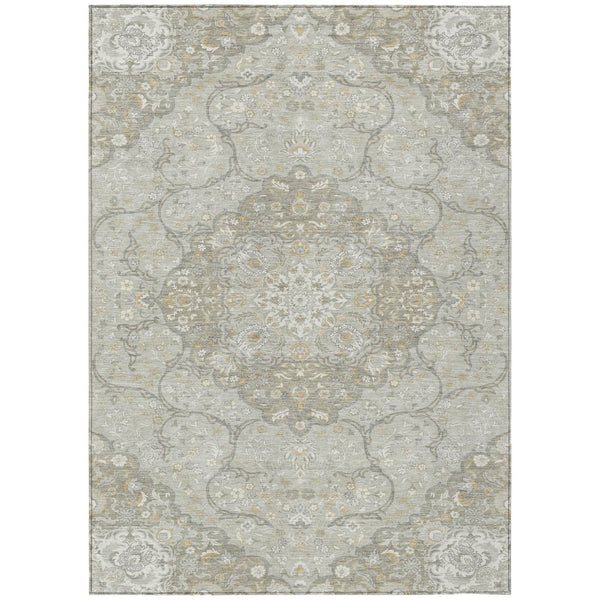 HomeRoots 5' Elegant Taupe and Ivory Medallion Indoor Outdoor Area Rug – Durable, Washable, Versatile Design 10' X 14' 617478