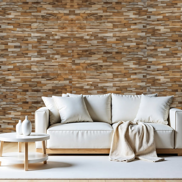 Homeroots Brown 3d Embossed Teak Wood Wall Panels - Handcrafted Reclaimed Art For Stunning Interior Decor  Solid And Manufactured Wood 617480