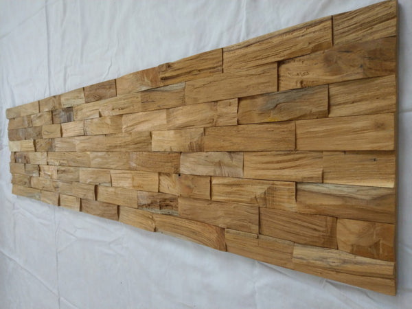 Homeroots Brown 3d Embossed Teak Wood Wall Panels - Handcrafted Reclaimed Art For Stunning Interior Decor  Solid And Manufactured Wood 617480