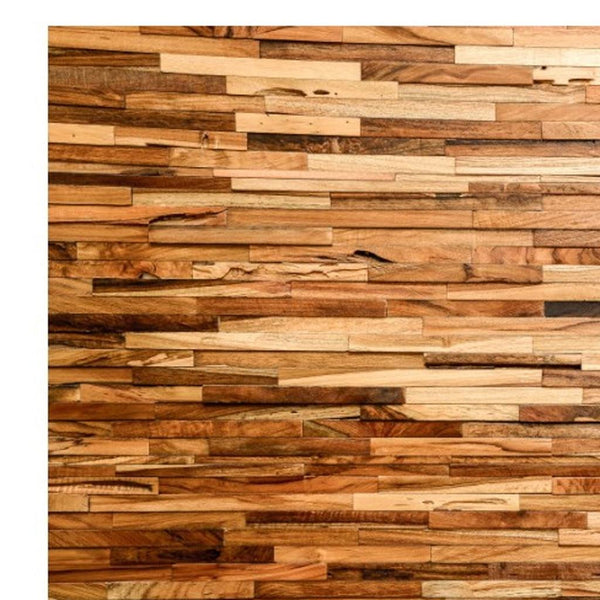 Homeroots Brown 3d Embossed Geometric Teak Wall Panels - Handcrafted Reclaimed Wood For Rustic Home Decor  Solid And Manufactured Wood 617482