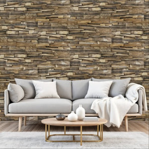 Homeroots Brown 3d Embossed Geometric Teak Wall Panels - Handcrafted Reclaimed Wood For Rustic Home Decor  Solid And Manufactured Wood 617483