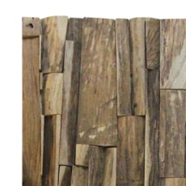 Homeroots Brown 3d Embossed Geometric Teak Wall Panels - Handcrafted Reclaimed Wood For Rustic Home Decor  Solid And Manufactured Wood 617483