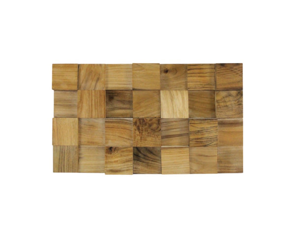 Homeroots Brown 3d Embossed Block Teak Wood Wall Panels - Handcrafted Reclaimed Art For Elegant Interiors  Solid And Manufactured Wood 617485