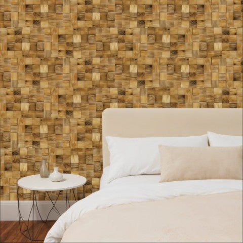 Homeroots Brown 3d Embossed Block Teak Wood Wall Panels - Handcrafted Reclaimed Art For Elegant Interiors  Solid And Manufactured Wood 617485