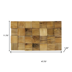 Homeroots Brown 3d Embossed Block Teak Wood Wall Panels - Handcrafted Reclaimed Art For Elegant Interiors  Solid And Manufactured Wood 617485