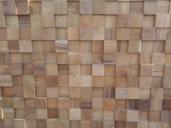 Homeroots Brown 3d Embossed Block Teak Wood Wall Panels - Handcrafted Reclaimed Art For Elegant Interiors  Solid And Manufactured Wood 617485