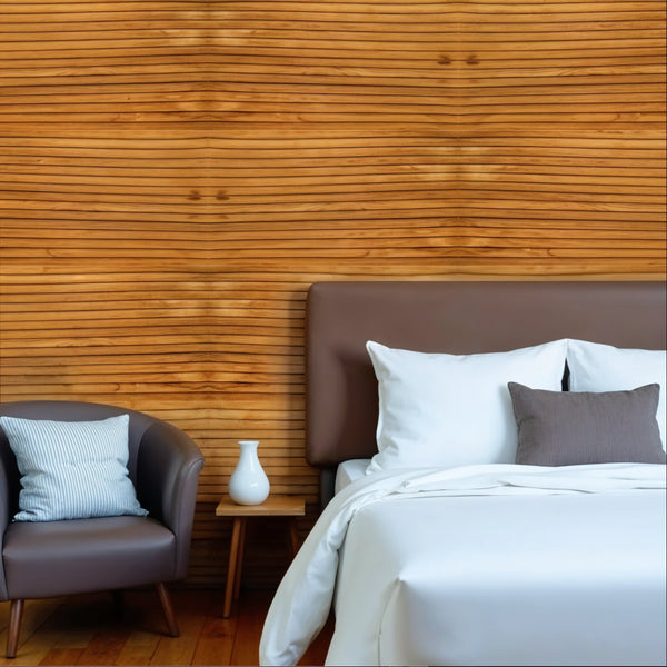Homeroots Brown 3d Embossed Striped Teak Reclaimed Wood Wall Panels – Stylish, Durable, And Unique Decor Accent  Solid And Manufactured Wood 617486