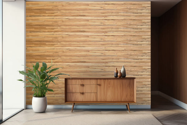 Homeroots Brown 3d Embossed Striped Teak Reclaimed Wood Wall Panels – Stylish, Durable, And Unique Decor Accent  Solid And Manufactured Wood 617486
