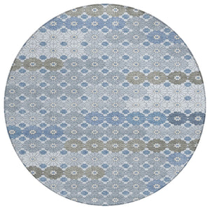 HomeRoots 5' Denim Blue Gray Floral Indoor Outdoor Area Rug - Stylish, Durable, Washable for High-Traffic Spaces 8' Round 617496