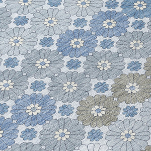 HomeRoots 5' Denim Blue Gray Floral Indoor Outdoor Area Rug - Stylish, Durable, Washable for High-Traffic Spaces 8' Round 617496