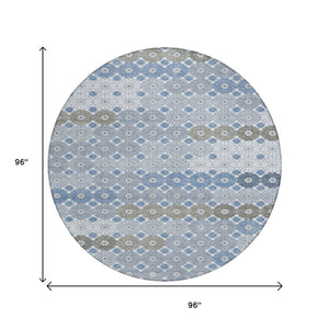 HomeRoots 5' Denim Blue Gray Floral Indoor Outdoor Area Rug - Stylish, Durable, Washable for High-Traffic Spaces 8' Round 617496