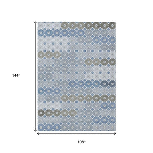 HomeRoots 5' Denim Blue Gray Floral Indoor Outdoor Area Rug - Stylish, Durable, Washable for High-Traffic Spaces 9' X 12' 617498