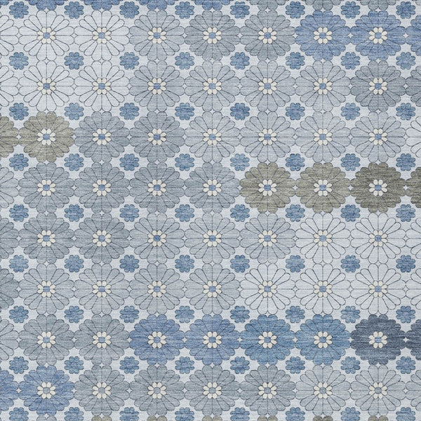 HomeRoots 5' Denim Blue Gray Floral Indoor Outdoor Area Rug - Stylish, Durable, Washable for High-Traffic Spaces 9' X 12' 617498