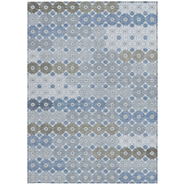 HomeRoots 5' Denim Blue Gray Floral Indoor Outdoor Area Rug - Stylish, Durable, Washable for High-Traffic Spaces 10' X 14' 617499
