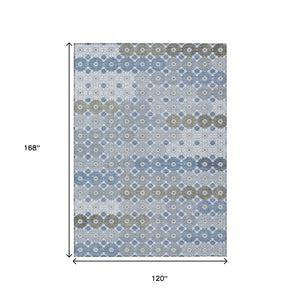 HomeRoots 5' Denim Blue Gray Floral Indoor Outdoor Area Rug - Stylish, Durable, Washable for High-Traffic Spaces 10' X 14' 617499