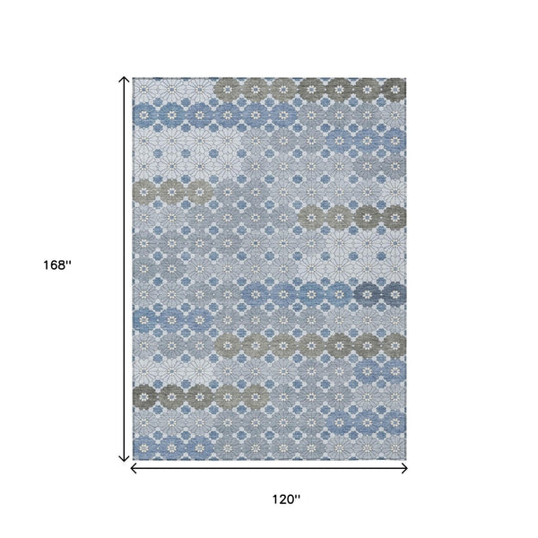 HomeRoots 5' Denim Blue Gray Floral Indoor Outdoor Area Rug - Stylish, Durable, Washable for High-Traffic Spaces 10' X 14' 617499