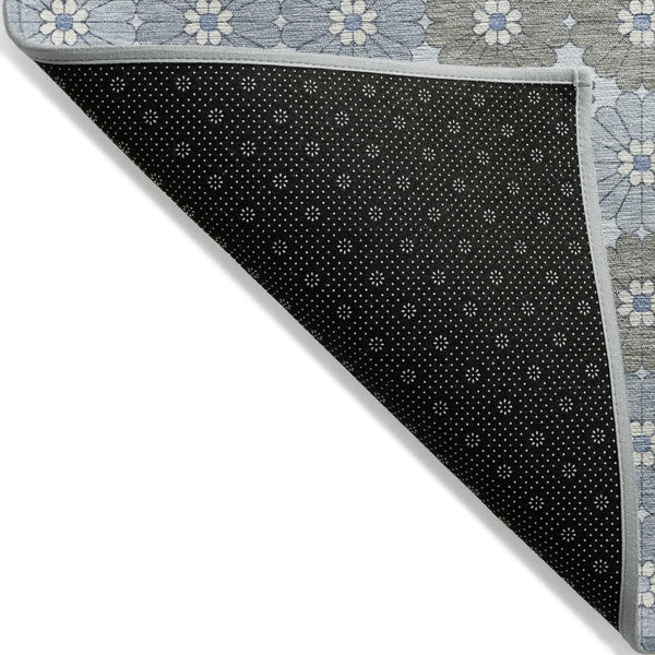 HomeRoots 5' Denim Blue Gray Floral Indoor Outdoor Area Rug - Stylish, Durable, Washable for High-Traffic Spaces 10' X 14' 617499