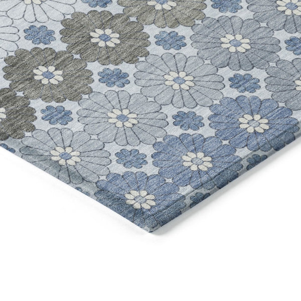 HomeRoots 5' Denim Blue Gray Floral Indoor Outdoor Area Rug - Stylish, Durable, Washable for High-Traffic Spaces 10' X 14' 617499