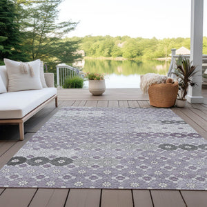 HomeRoots 5' Elegant Lavender Gray and Ivory Floral Area Rug – Stylish, Washable, Durable for Indoors & Outdoors 5' X 8' 617507
